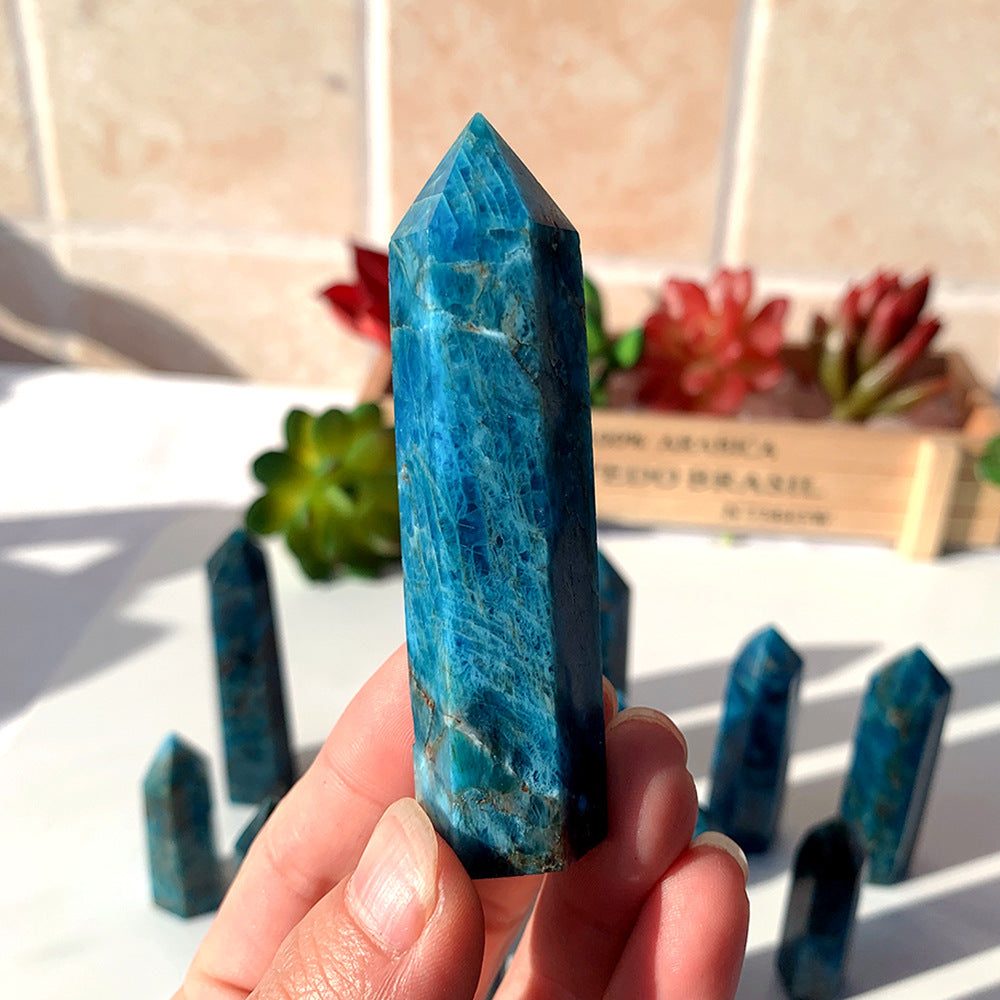 Blue apatite  single pointed hexagonal prism