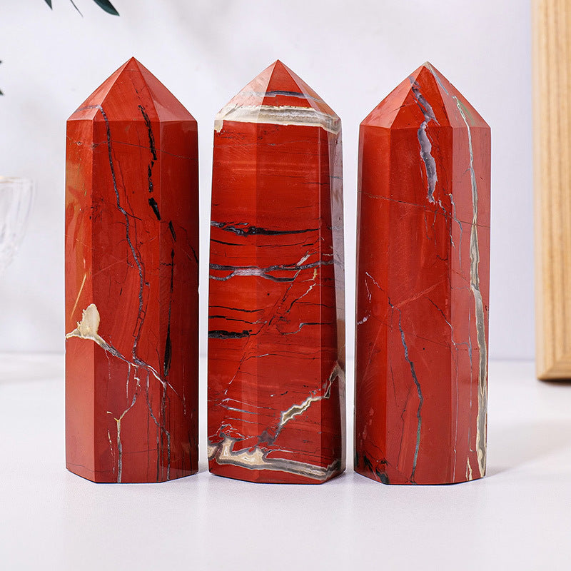 Natural red jasper single-pointed crystal columns