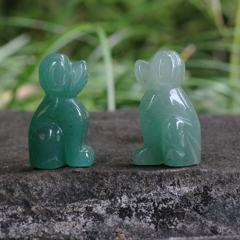 Natural stone jade puppy animal green aventurine