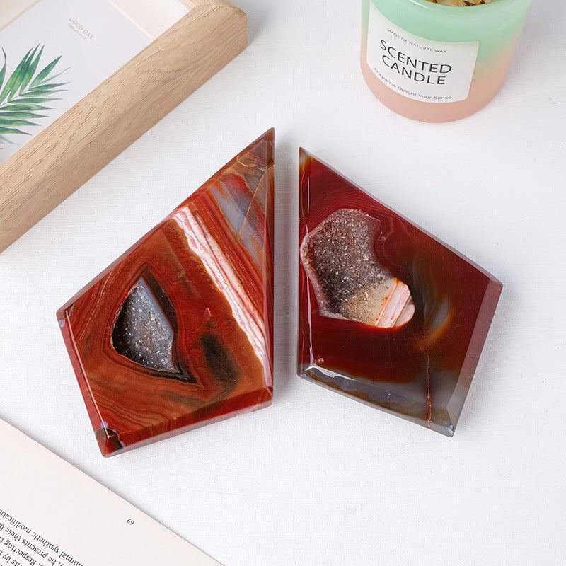 Red agate geode diamond-shaped