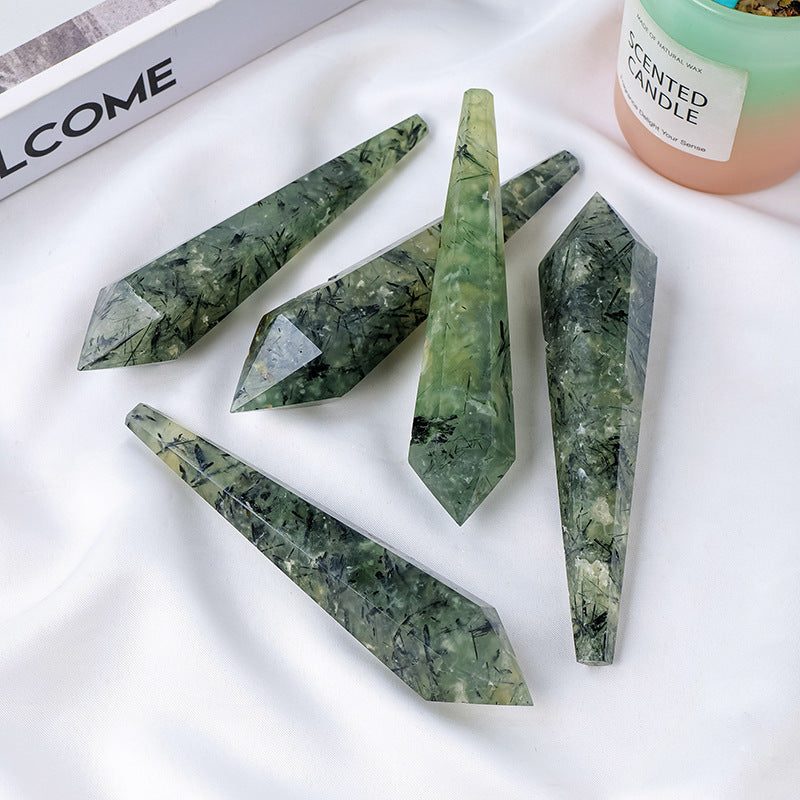 Natural crystal prehnite single-pointed hexagonal prism