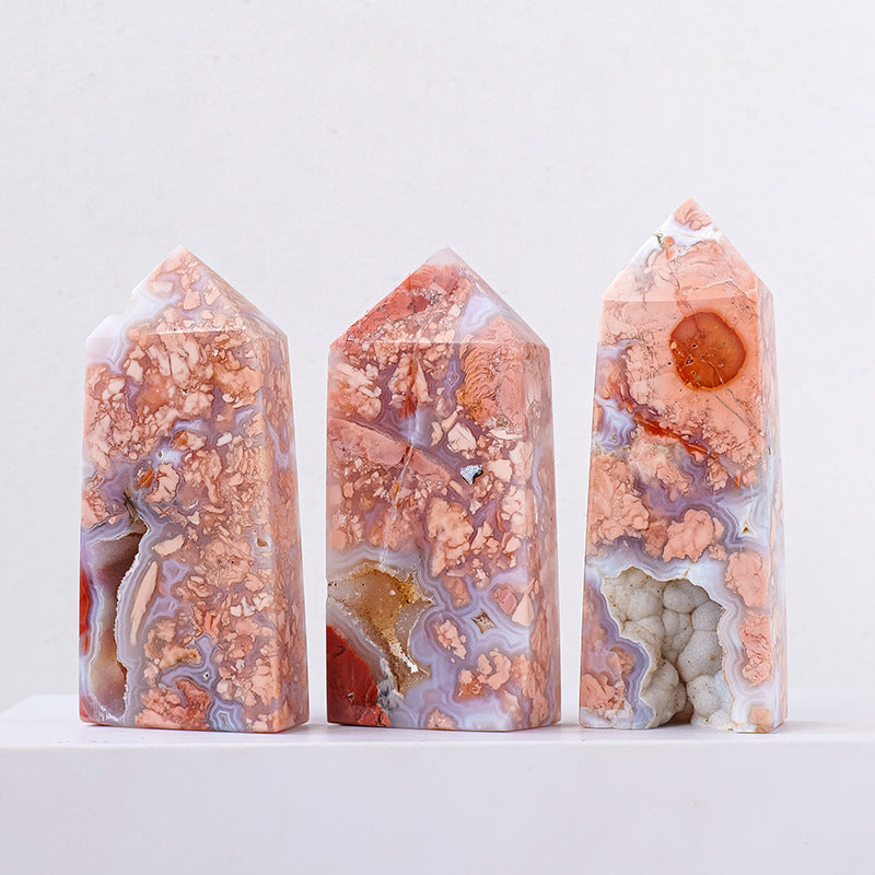 Pink agate four sided pillar crystal