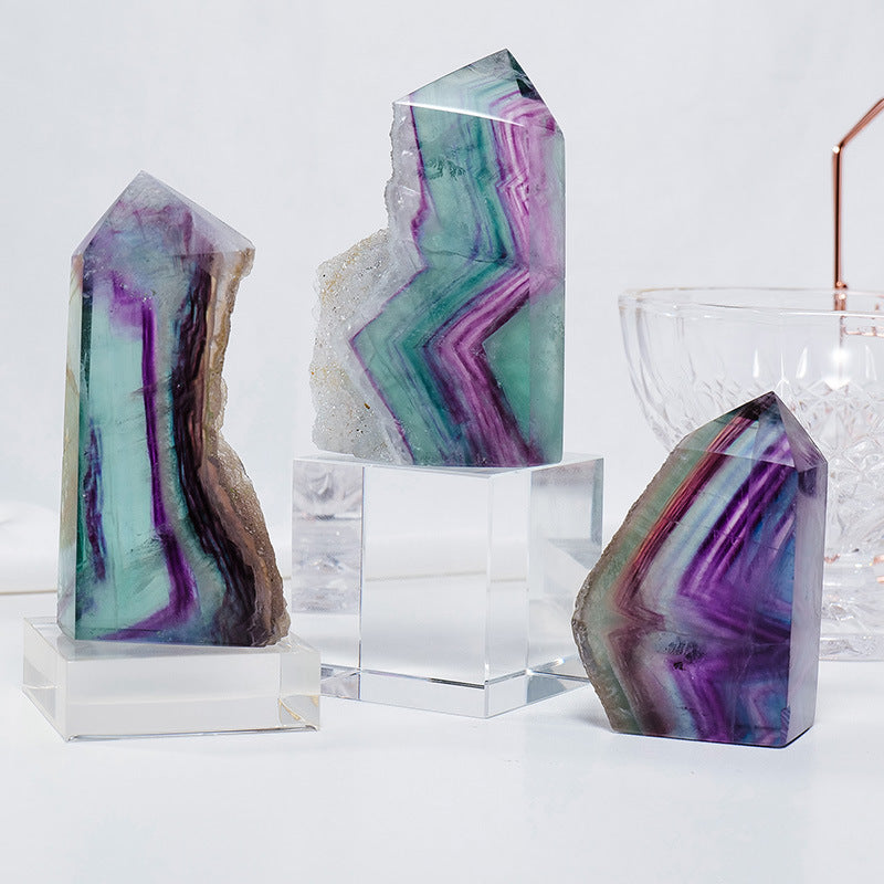 Purple green blue rainbow fluorite crystal tower pillar