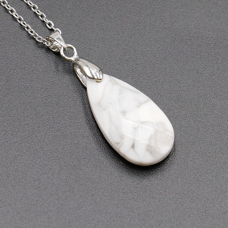 Natural Crystal Water Drop Faced Cut Pendant Necklace