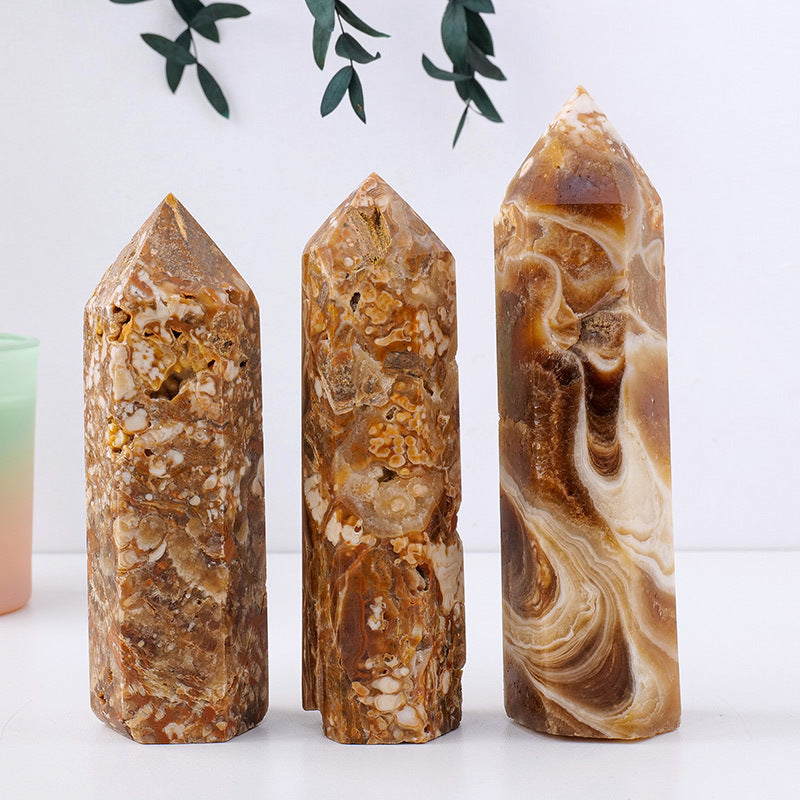 Amber cherry blossom agate crystal pillar