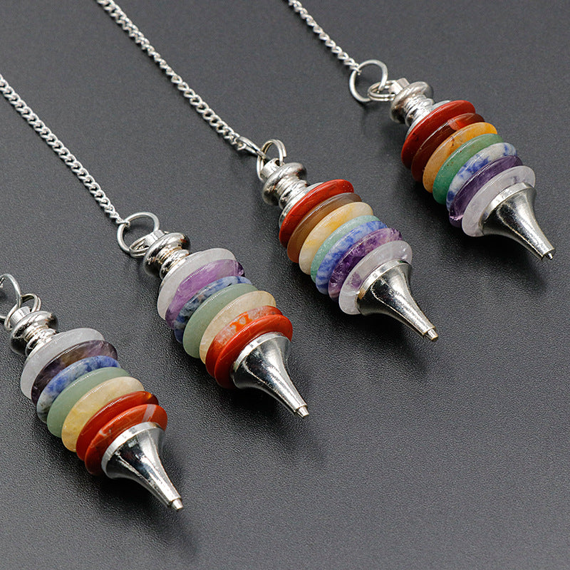 Seven chakra agate colorful stone pendulum