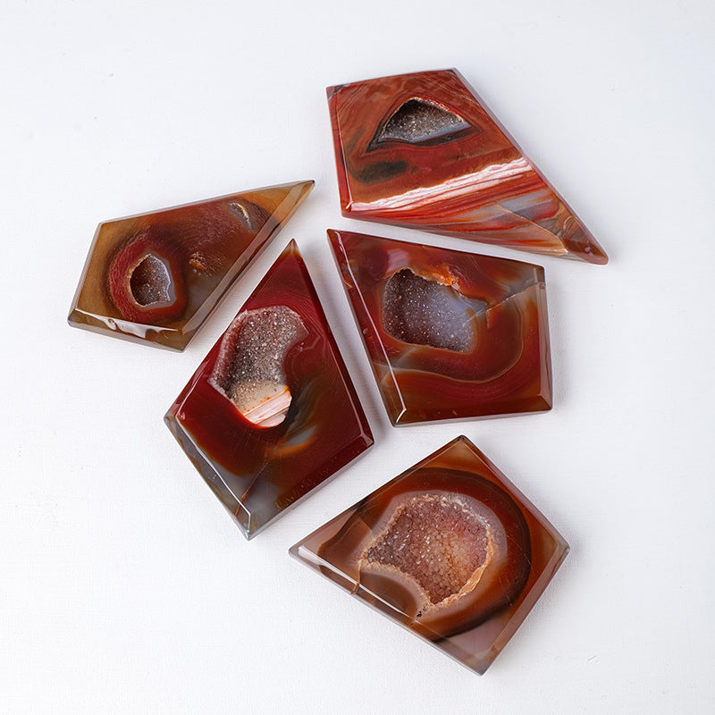 Red agate geode diamond-shaped