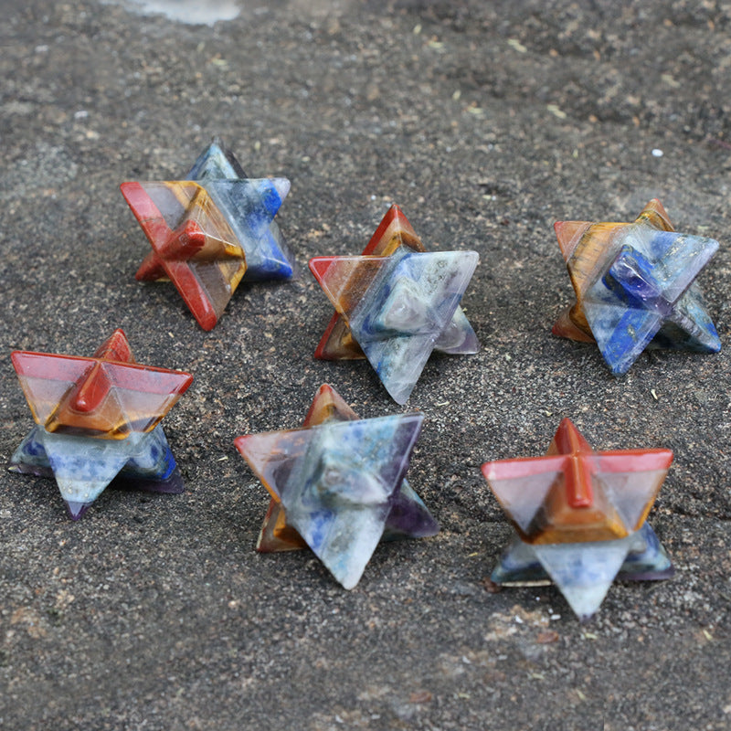 seven chakra stone splicing Mercaba satellite six-pointed star