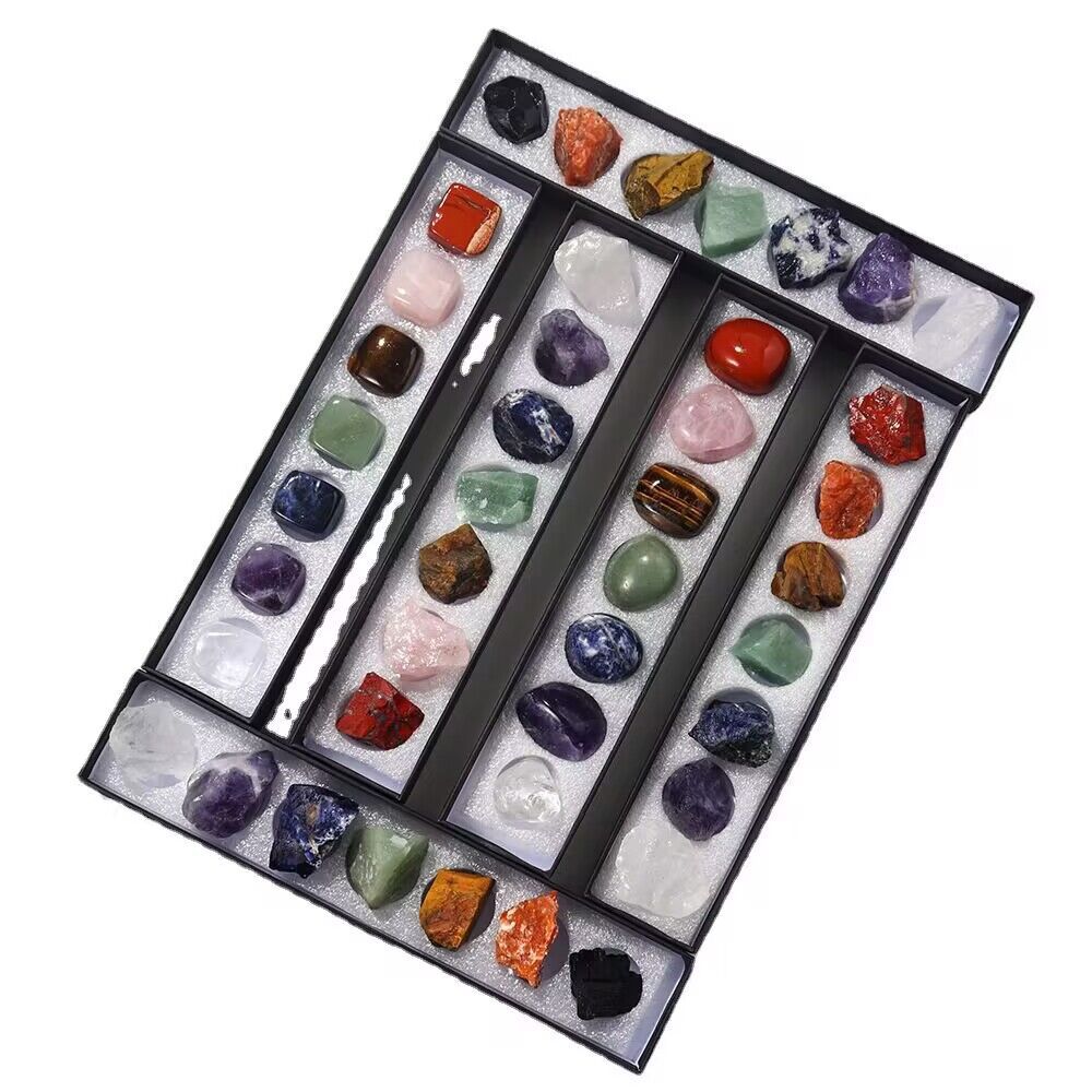 Natural Crystal Seven Charka Gem Gift Box Set