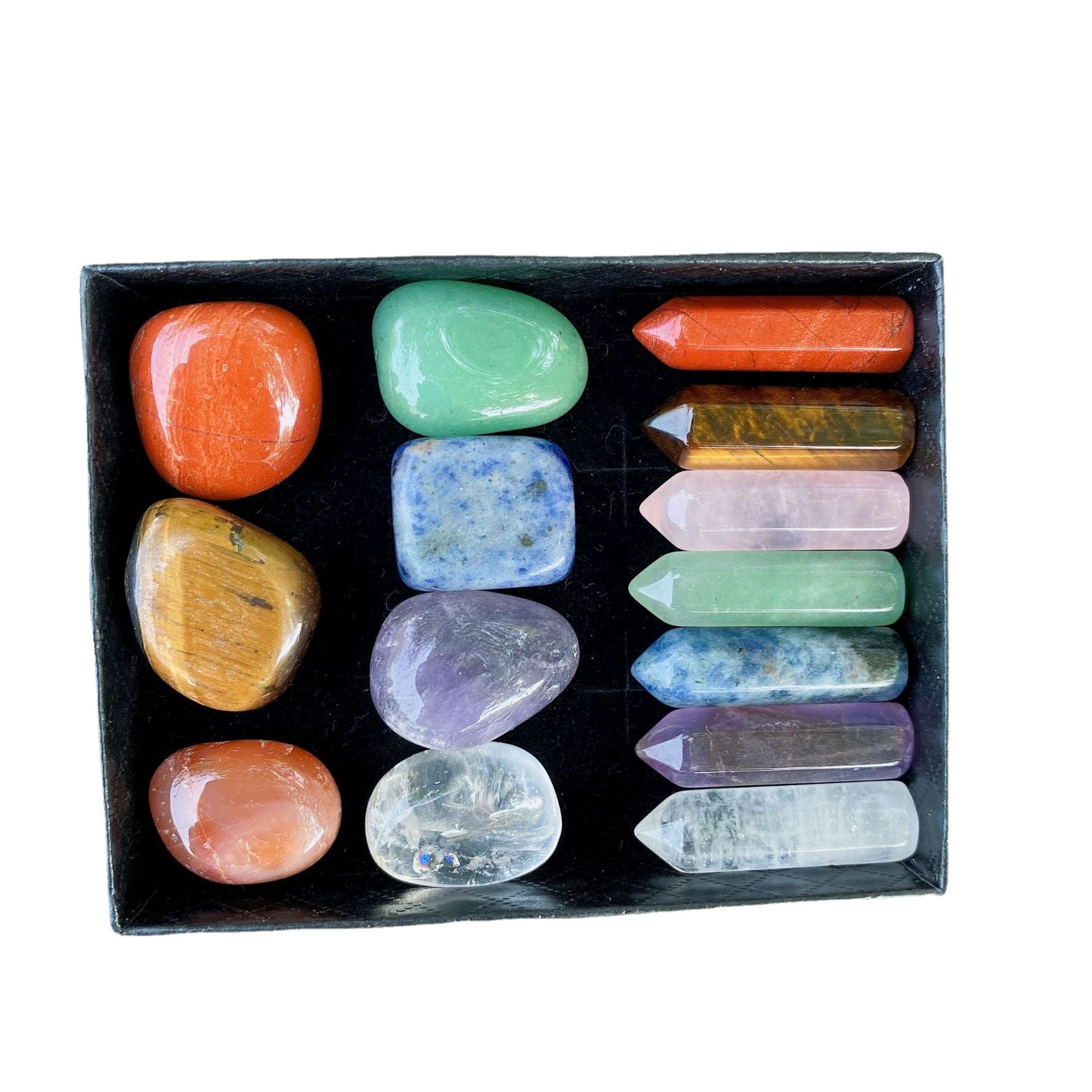 Natural Hexagonal Pillar Single Point Irregular 7  Stones  Set Gift Box