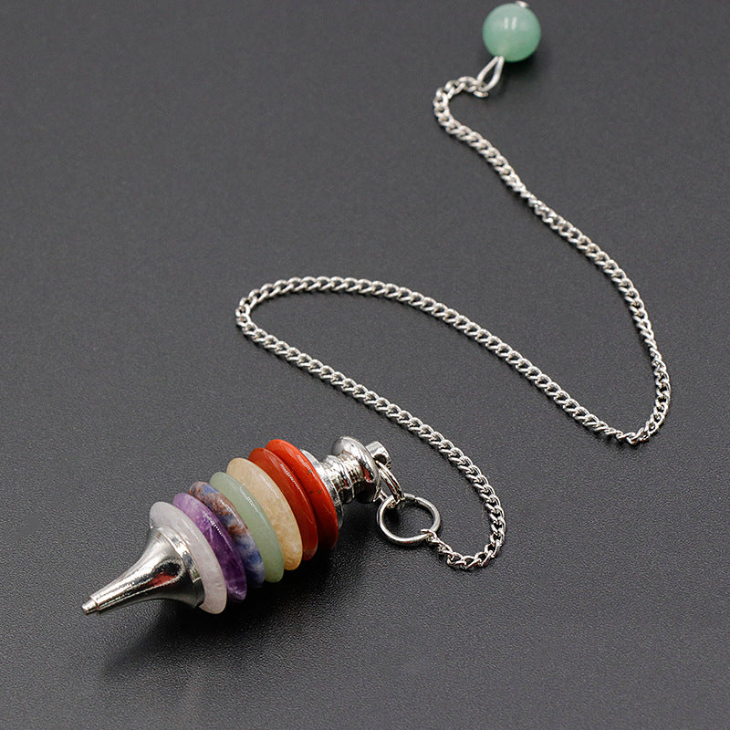 Seven chakra agate colorful stone pendulum