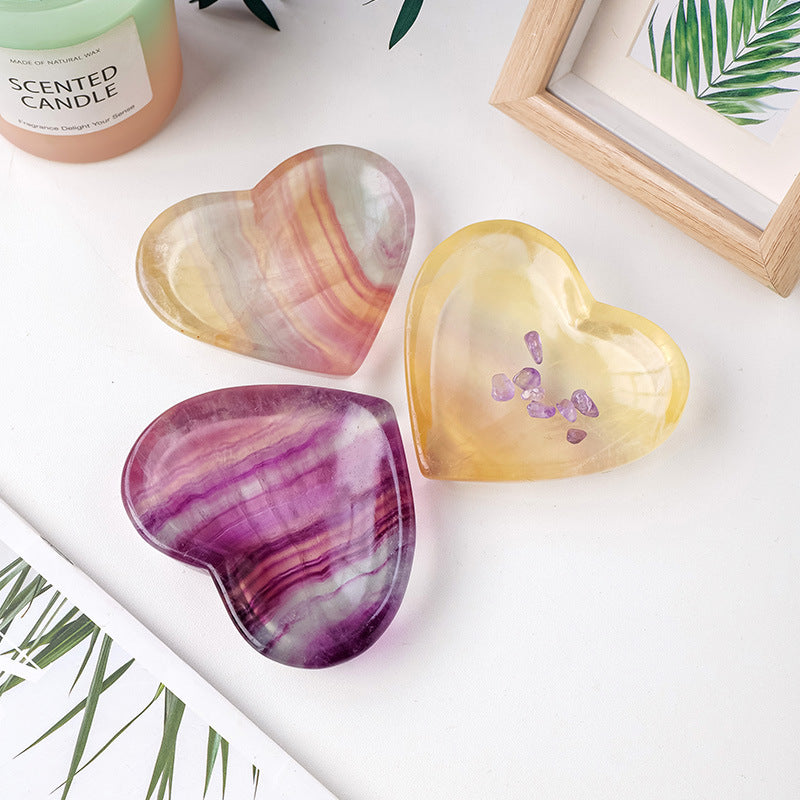 Natural Crystal Colorful Fluorite Heart Bowl