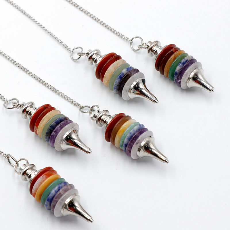 Seven chakra agate colorful stone pendulum