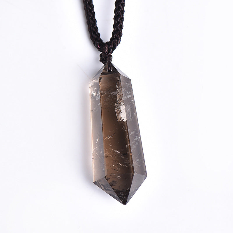 Natural Crystal Double Pointed Column Pendant Necklace