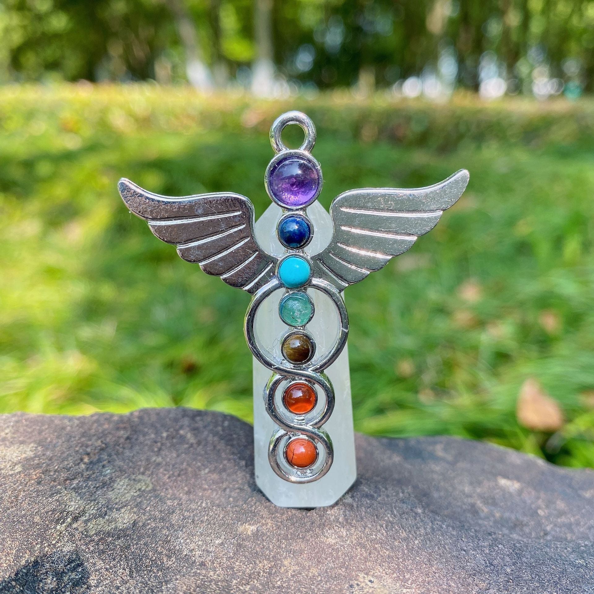 Natural stone angel hexagonal pillar crystal