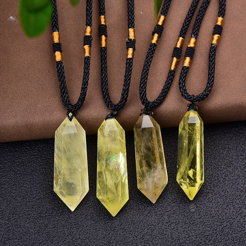 Natural Crystal Double Pointed Column Pendant Necklace