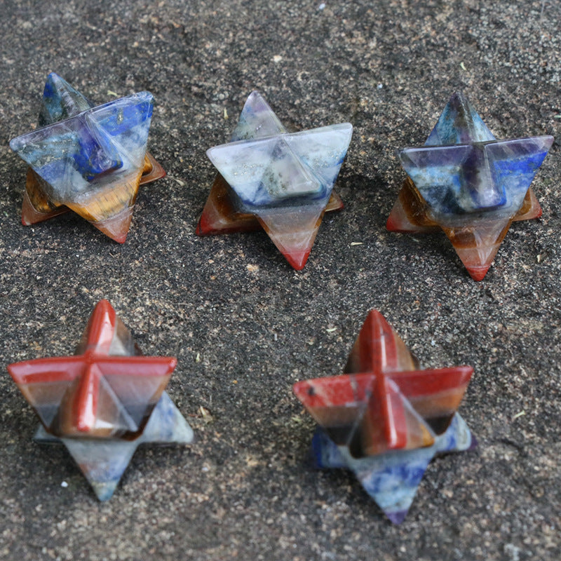 seven chakra stone splicing Mercaba satellite six-pointed star