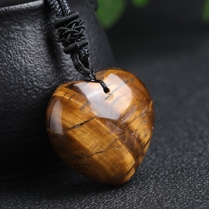 Natural Yellow Tiger's Eye Heart Necklace