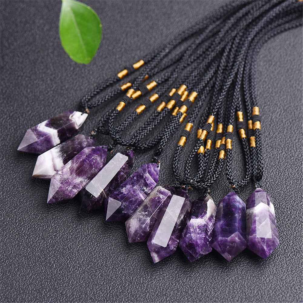 Natural Crystal Double Pointed Column Pendant Necklace