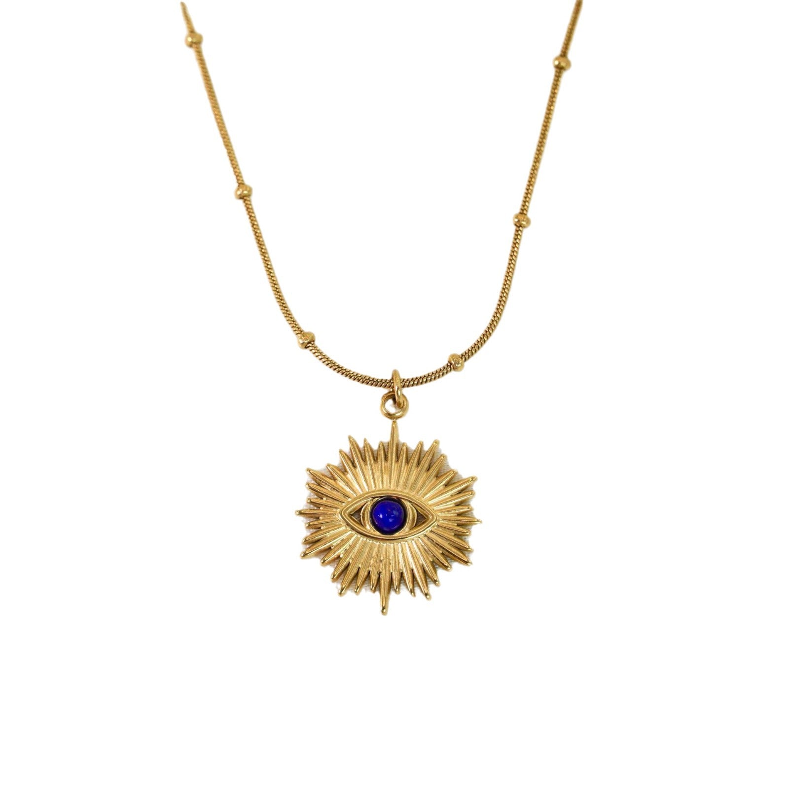 Lapis Lazuli Women's Natural Stone Pendant Jewelry Stainless Steel 14K Gold Eye Eight-Pointed Stars Necklace