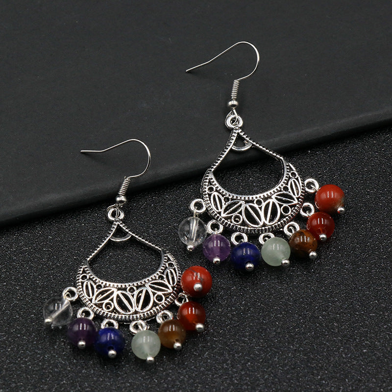 Alloy seven chakras Stone Flower Basket DIY Earrings