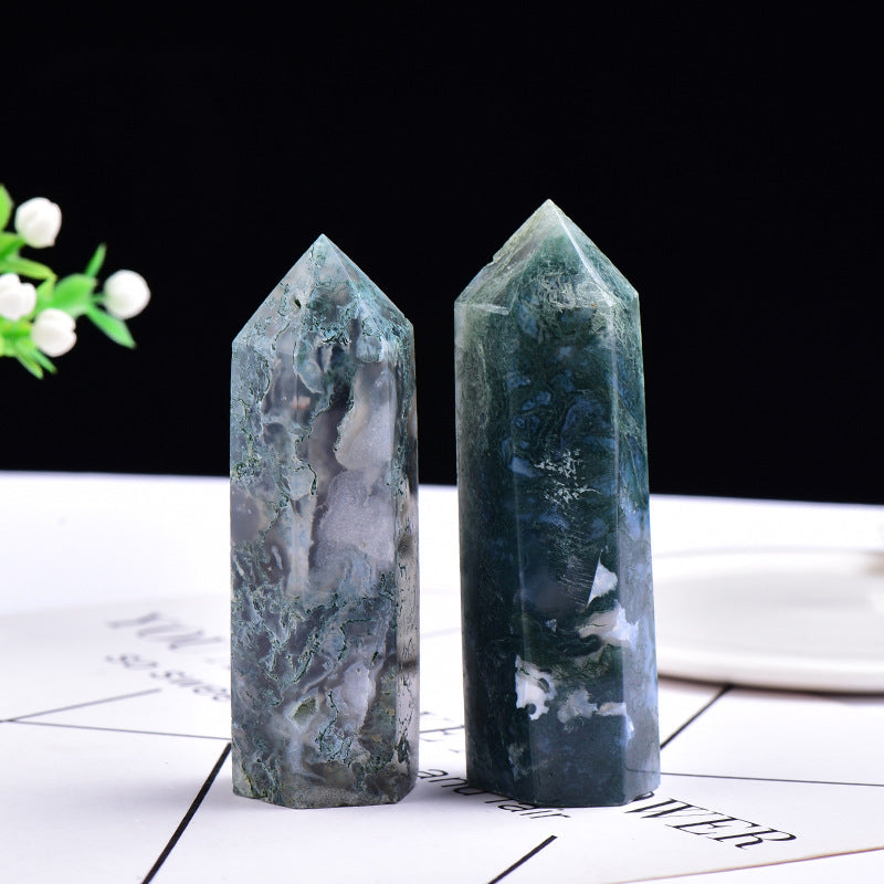 Natural Moss Agate Tower