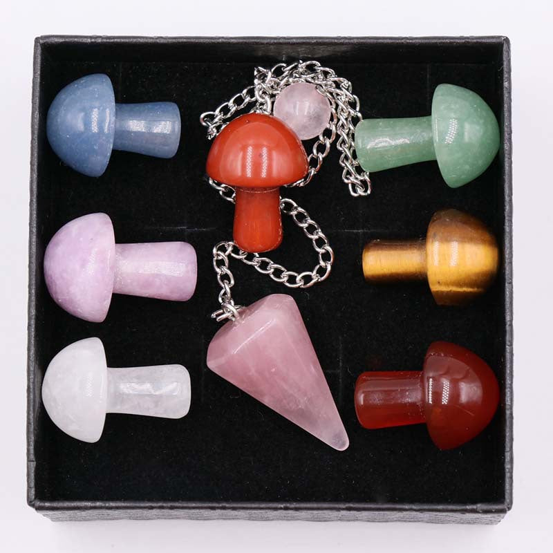 Natural Crystal  Seven Charka Mushroom Charka Stone set