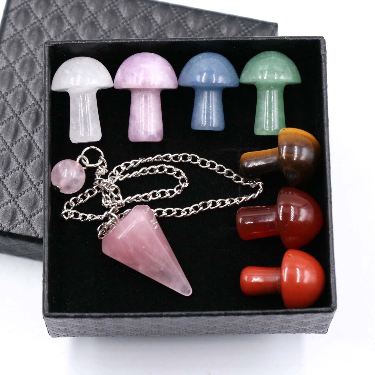 Natural Crystal  Seven Charka Mushroom Charka Stone set