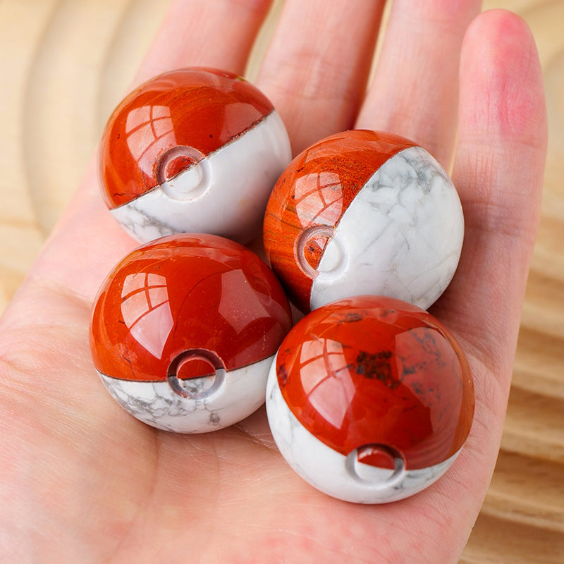 Natural Howlite & red jasper Crystal Pokémon ball/sphere