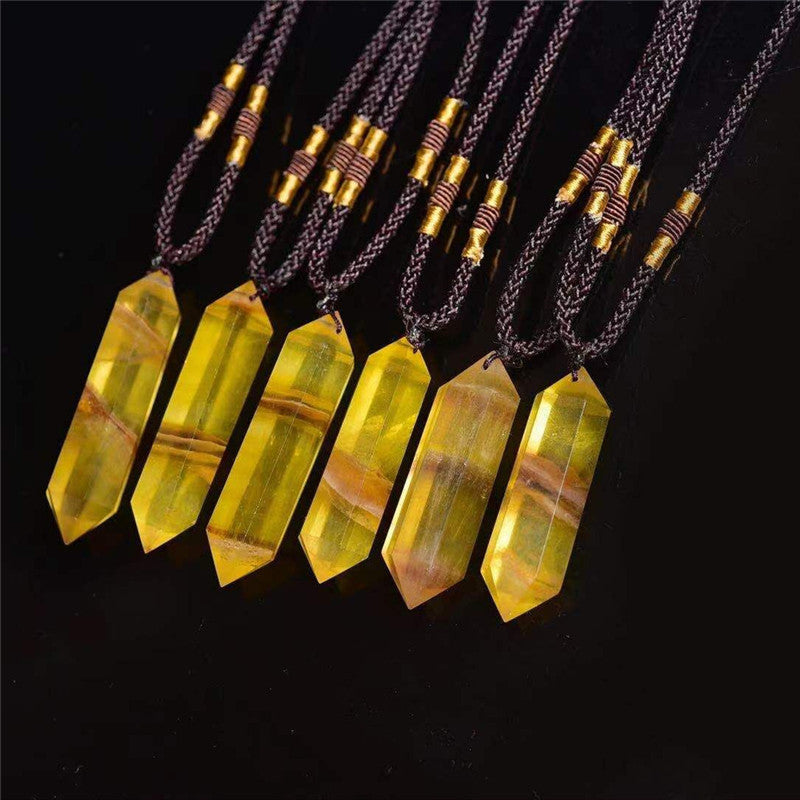 Natural Crystal Double Pointed Column Pendant Necklace