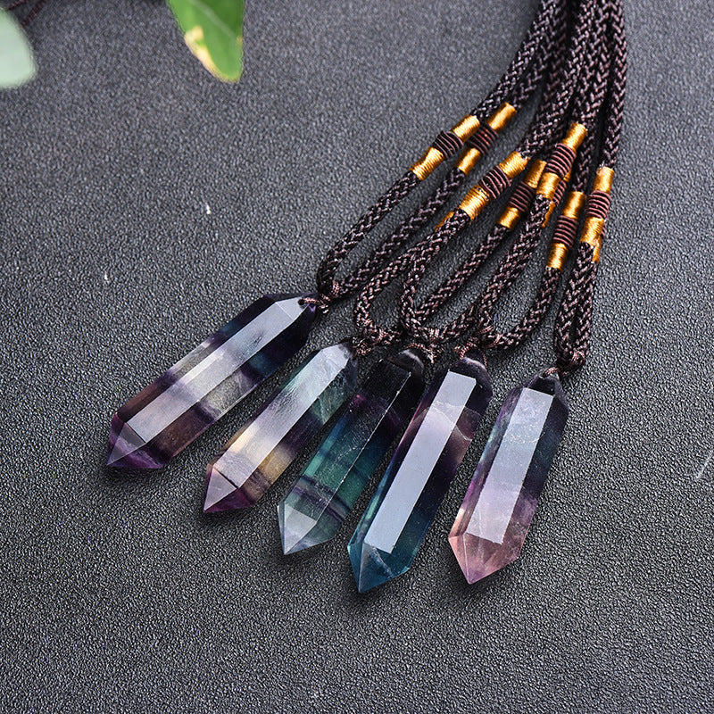 Natural Crystal Double Pointed Column Pendant Necklace