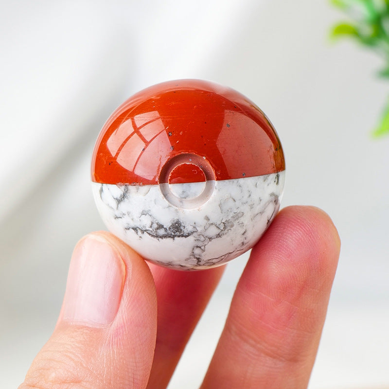 Natural Howlite & red jasper Crystal Pokémon ball/sphere