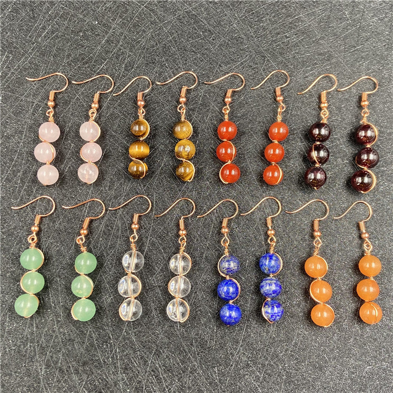 Crystal earrings, round bead earrings, ear hooks