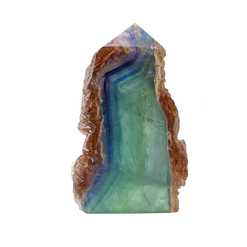 Green fluorite single-pointed crystal tower column