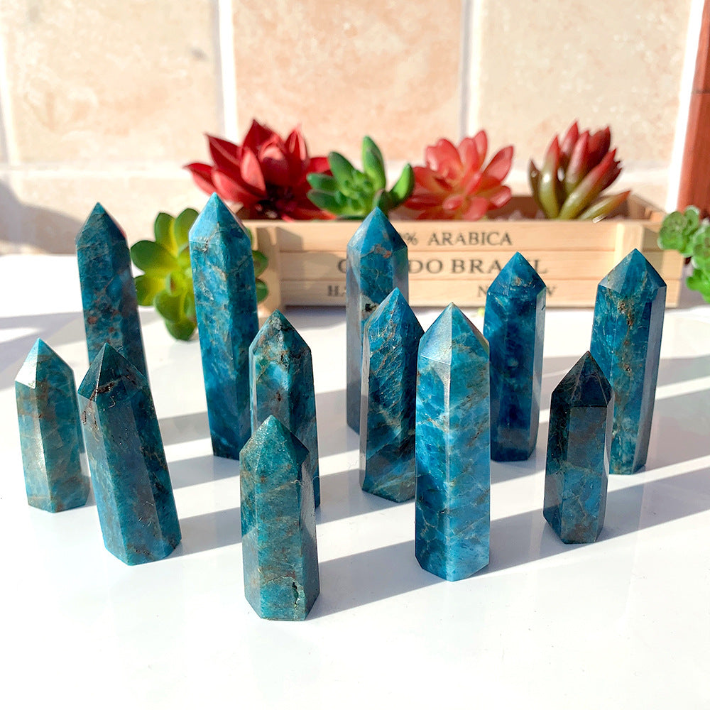 Blue apatite  single pointed hexagonal prism