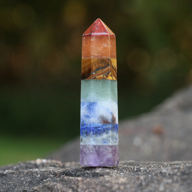 seven chakra stone hexagonal column splicing ornament