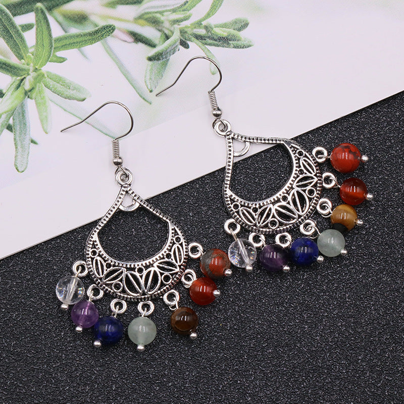 Alloy seven chakras Stone Flower Basket DIY Earrings