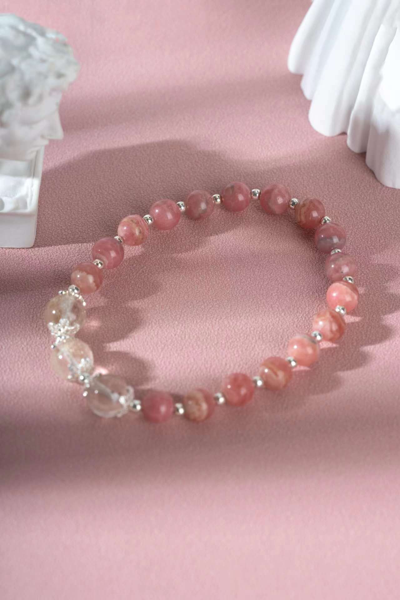 Topaz & strawberry quartz Sterling silver bracelet