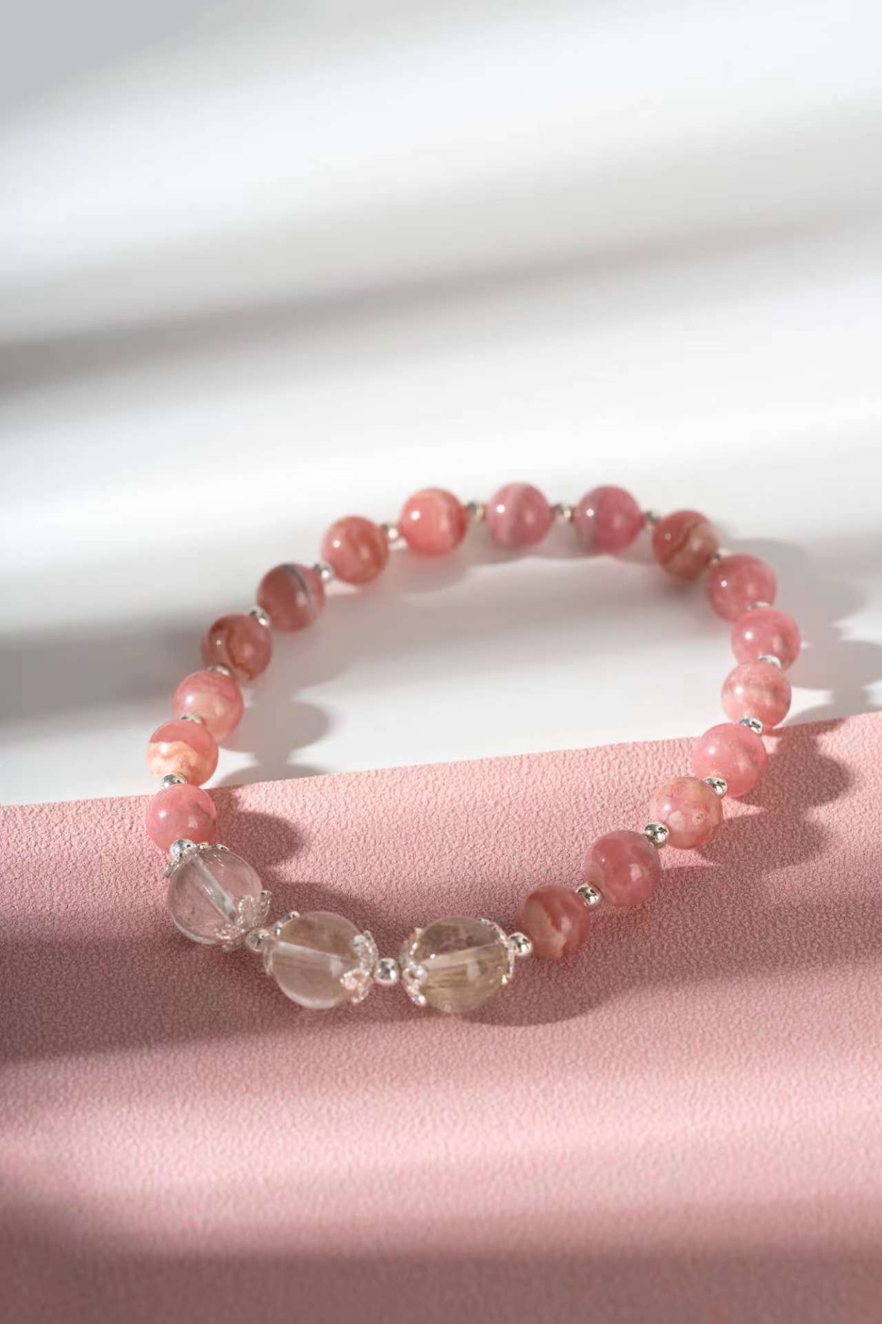 Topaz & strawberry quartz Sterling silver bracelet