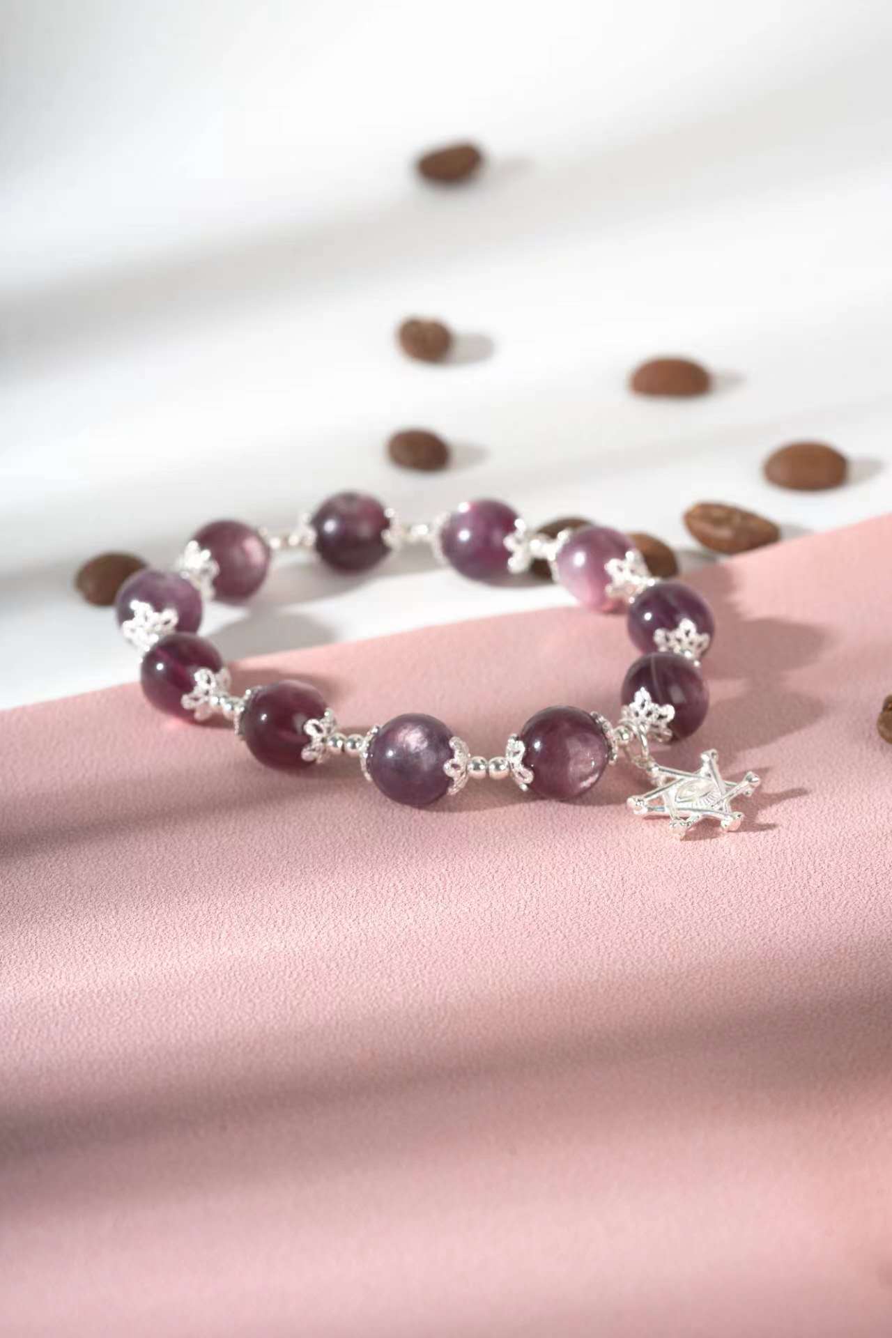 Gem lepidolite  Sterling silver bracelet