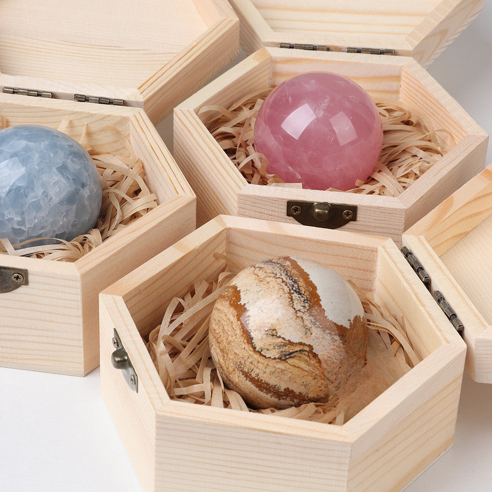 Crystal  polished crystal ball wooden box gift box