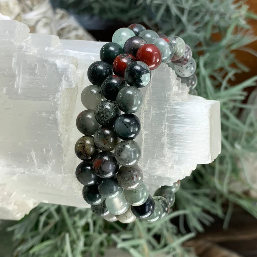 Mala African Bloodstone Bracelet With Velvet Pouch