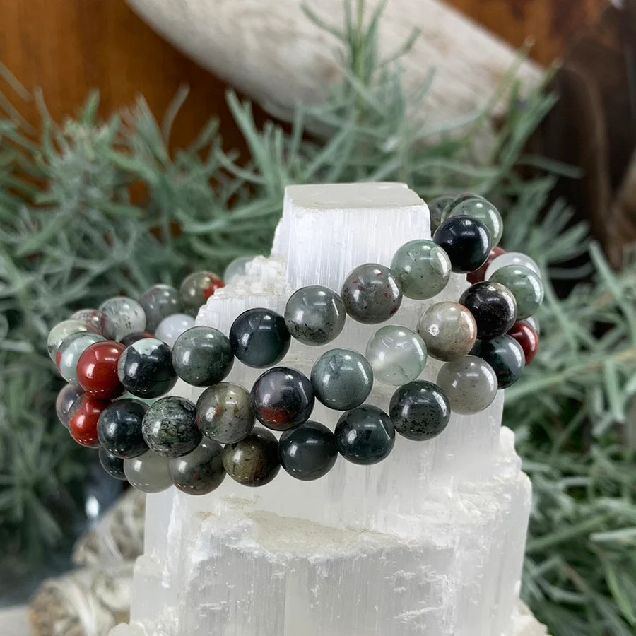 Mala African Bloodstone Bracelet With Velvet Pouch