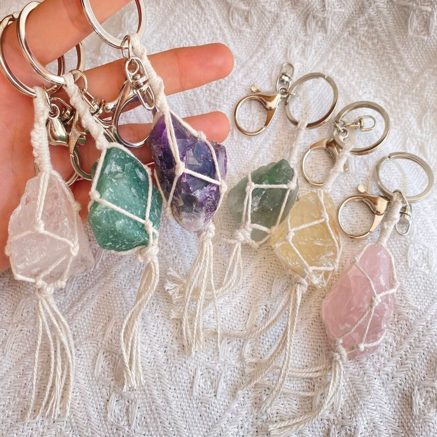 Natural Crystal Stone Key Chain Hand-Woven