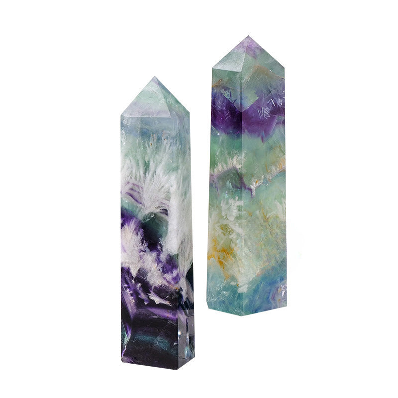 Crystal feather fluorite single pointed tetrahedral pillar