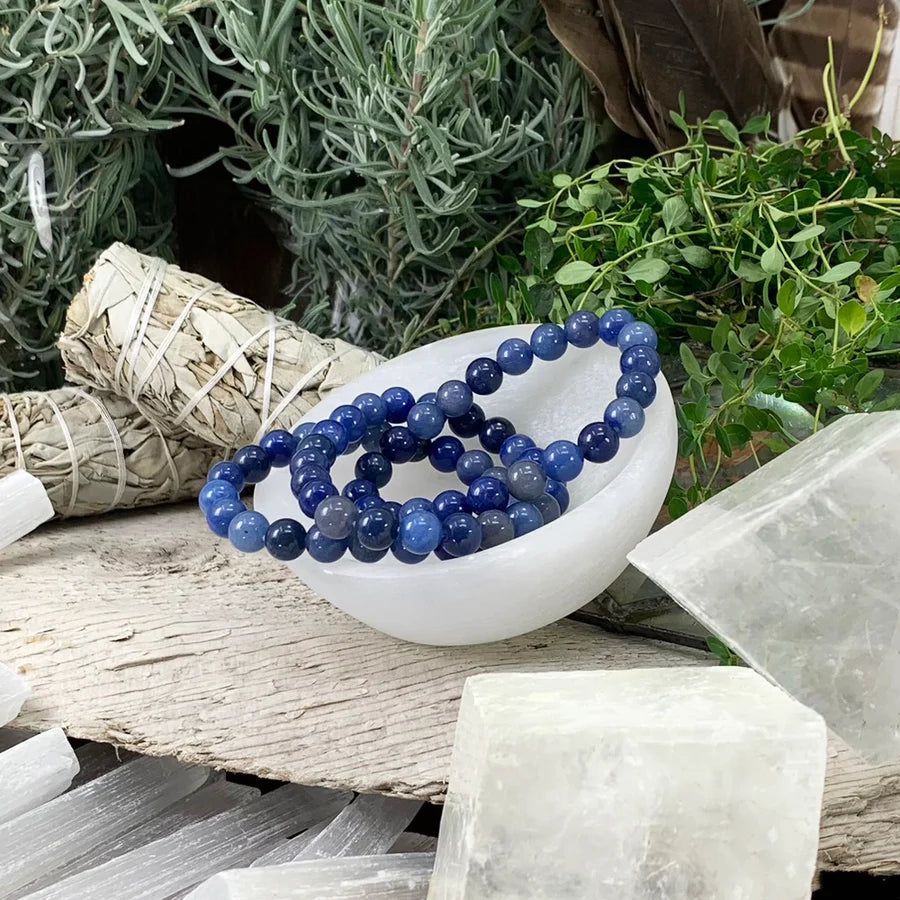 Mala Blue Aventurine Bracelet With Velvet Pouch