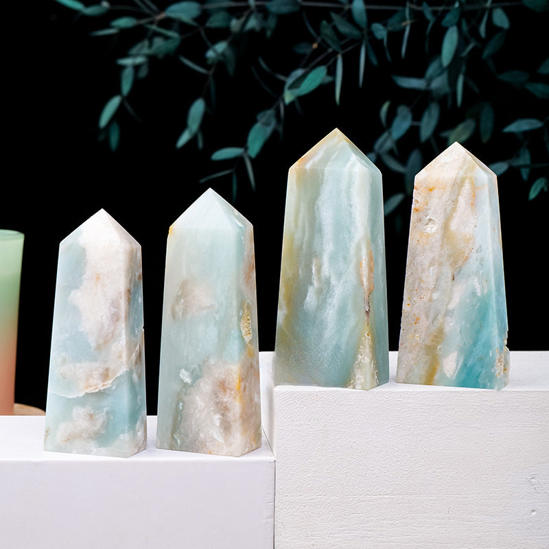 Rock crystal sky blue Amazonite  quadrangular column