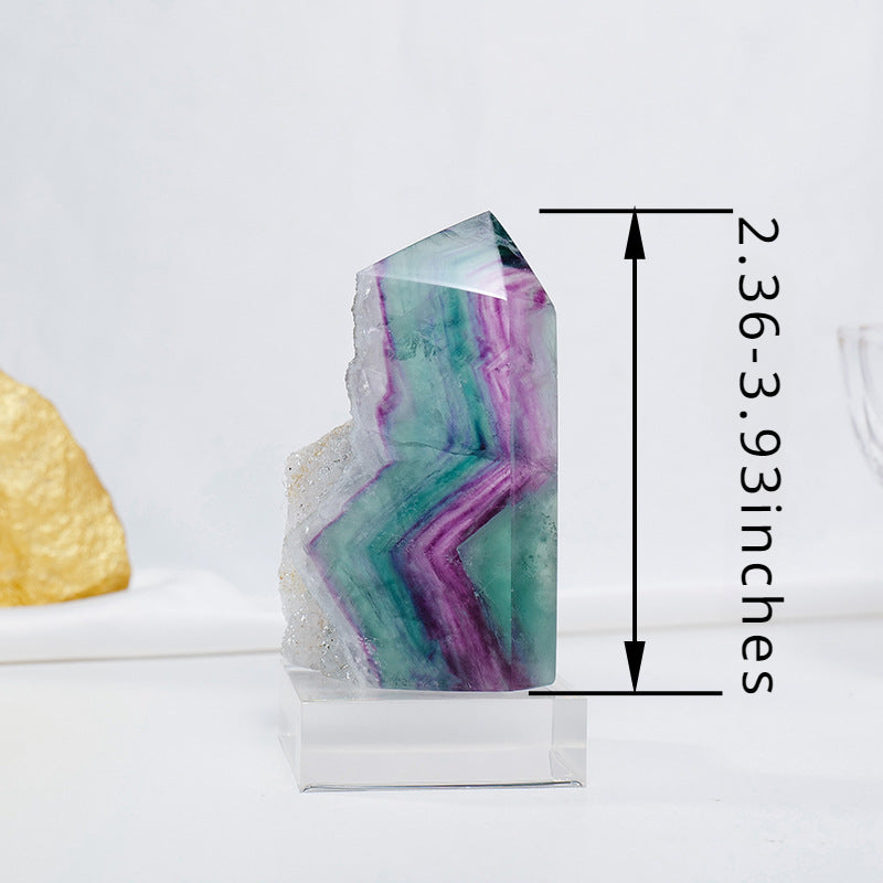 Purple green blue rainbow fluorite crystal tower pillar