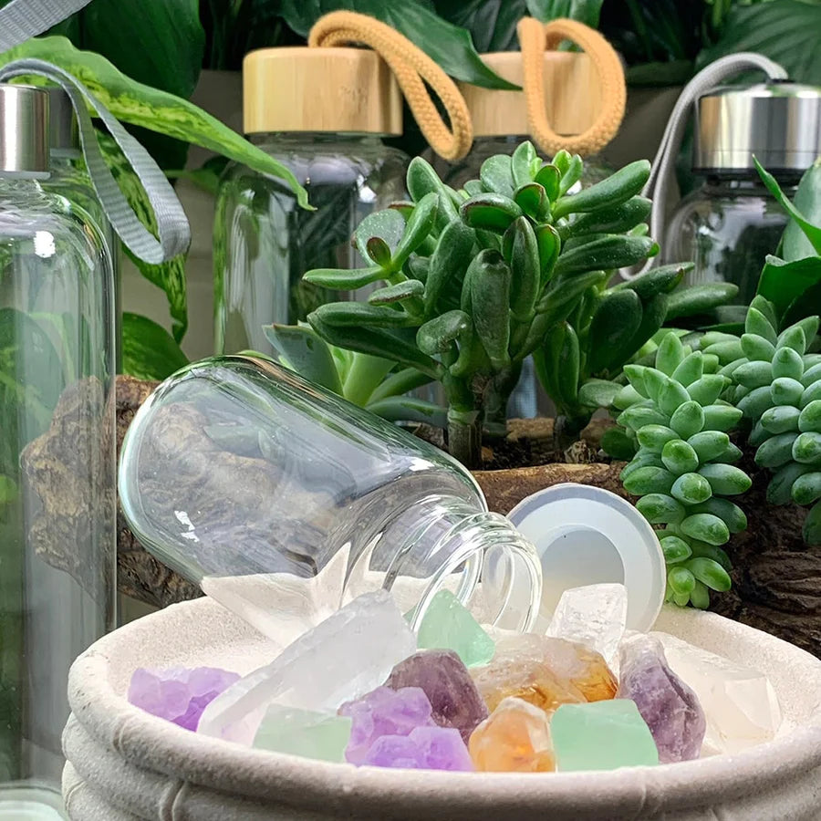 High Vibe Mixed Crystal Gem Pod Water Bottle