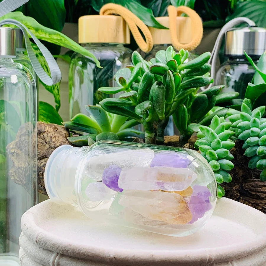 High Vibe Mixed Crystal Gem Pod Water Bottle